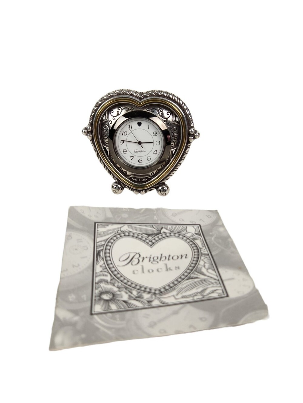 Brighton Heartbeat In Time Silver Brass Heart Shaped Metal Clock Untested